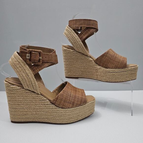 NEW Sam Edelman Vada Espadrille Women 10 Wedge Sandal Platform Woven Brown Jute - Picture 3 of 13
